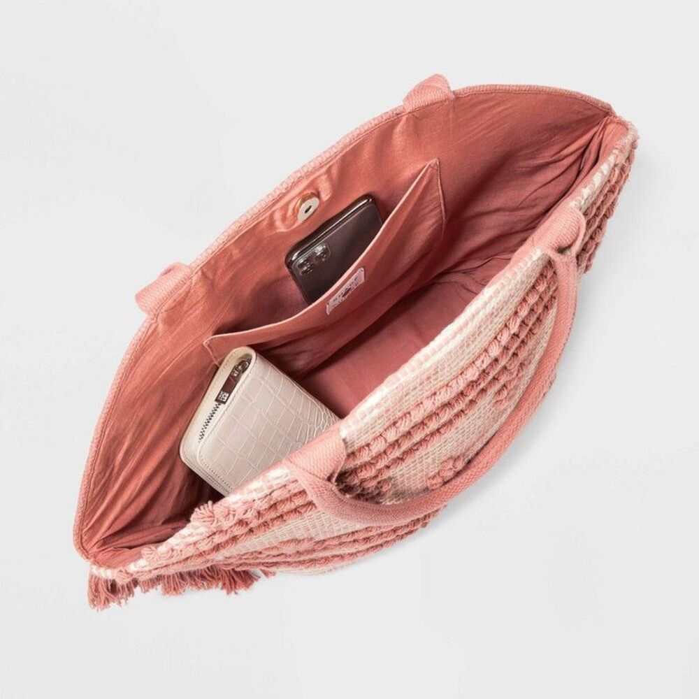 Open Box - Shade & Shore -  Women's Tote Bag Handbag  Rose Pink/Off-White - Picture 4 of 4